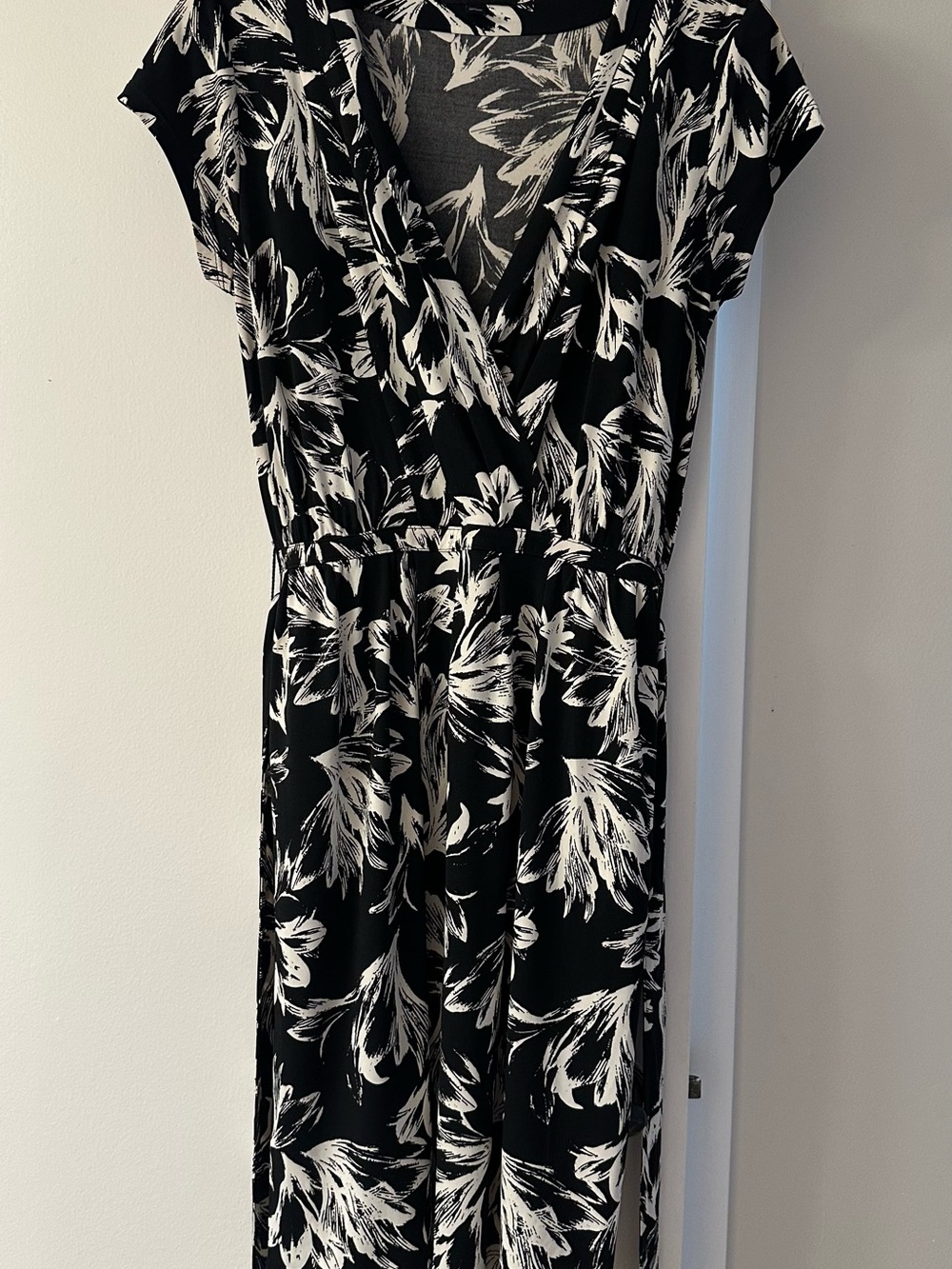 Banana Republic Black and White Floral Wrap Dress
